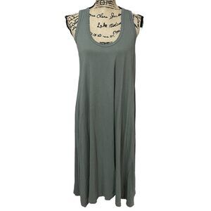 The GREAT. Swing Dress Racerback Distressed Cotton Olive Green Sz 1/Small